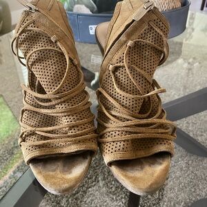 Vince Camuto sandal block wedge peep toe sandal suede upper